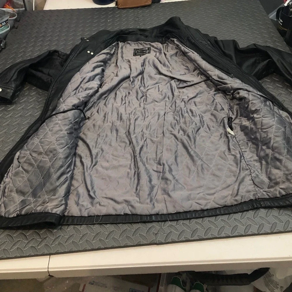 Tannery West Vtg Genuine Black Leather Fireman Lobster Clasp Jacket Coat XL